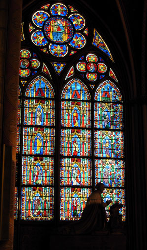 Notre Dame de Paris, interior of chapel with stained glass. Photograph, Bruce A. McMenomy