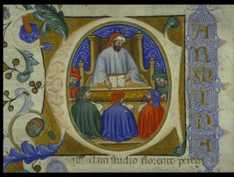 Initial of illuminated manuscript of the Consolation of Philosophy.